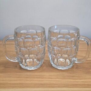 Set of 2 Dimpled Glass Beer Mugs Heavy Thumbprint Steins Made in Mexico